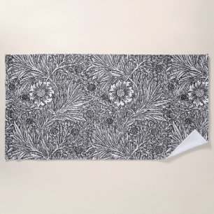 Toalla De Playa Diseño floral intrincado en blanco y negro