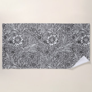 Toalla De Playa Diseño floral intrincado en blanco y negro