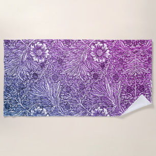 Toalla De Playa Diseño floral intrincado en tonos morados y blanco