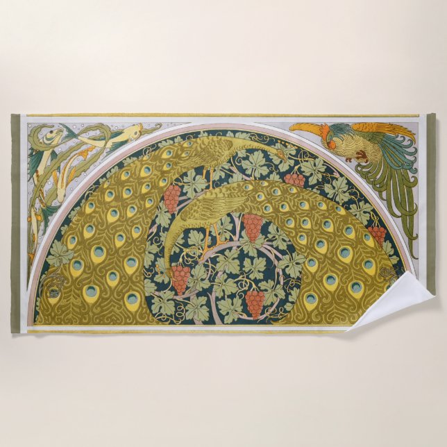 Toalla De Playa Diseño intrincado de estilo Art Nouveau pavo (Anverso)