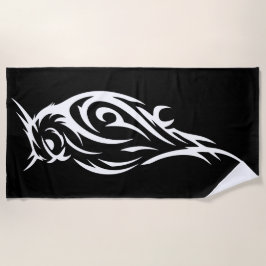 Toalla De Playa Diseño minimalista de búho tribal en negro y blanc