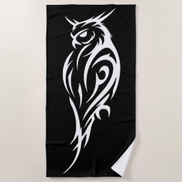 Toalla De Playa Diseño minimalista de búho tribal en negro y blanc