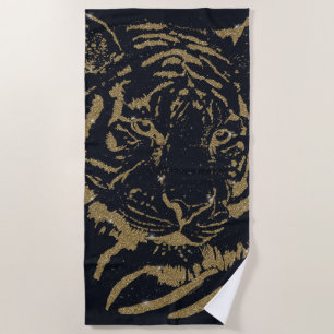 Toalla De Playa Diseño negro del tigre de oro