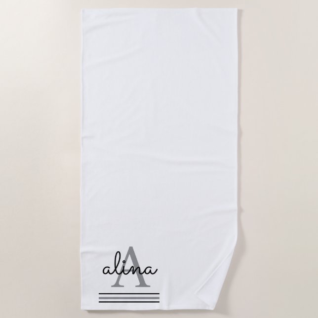 Toalla De Playa Diseño Personalizado Simple Monograma (Anverso)