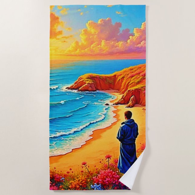 Toalla De Playa Diseño Sunset Beach Solitude Serenity (Anverso)