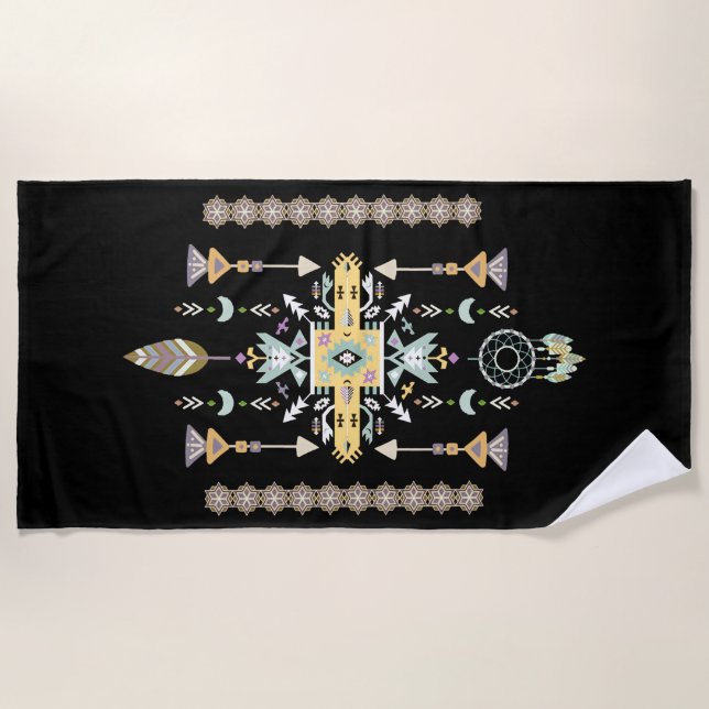 Toalla De Playa Diseño tribal amarillo y verde (Anverso)