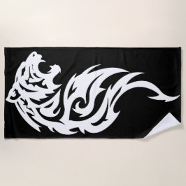 Toalla De Playa Diseño Tribal de Tigre Minimalista en Negro y Blan