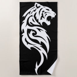 Toalla De Playa Diseño Tribal de Tigre Minimalista en Negro y Blan