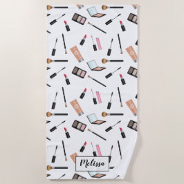 Toalla De Playa Dispersión de patrón de maquillaje con nombre pers