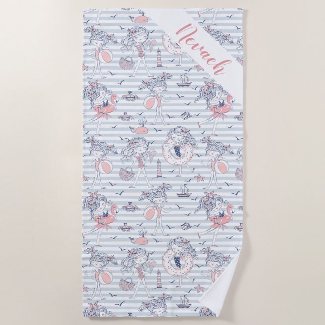 Toalla De Playa Diversión personalizada de verano de la chica  (Anverso)