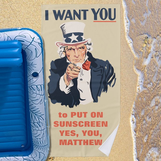 Toalla De Playa Divertido Tío Sam Personalizado Patriótico Mensaje (Subido por el creador)