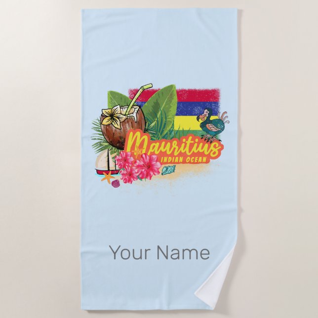 Toalla De Playa Dodo del Océano Índico retro Mauricio y cosecha de (Anverso)