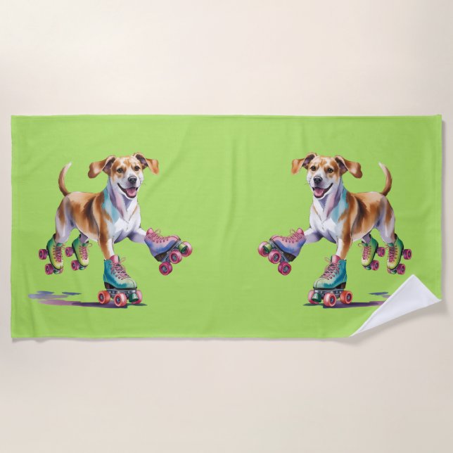 Toalla De Playa Dog On Roller Skys Watercolor (Anverso)