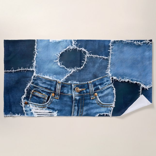Toalla De Playa Dog Patchwork Art Denim (Anverso)