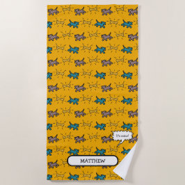 Toalla De Playa Dogs Graffiti Hueso Nombre Elegir Color Beach T