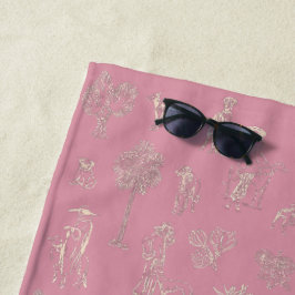 Toalla De Playa Dogs Lady Toile de Jouy Color rosa oscuro