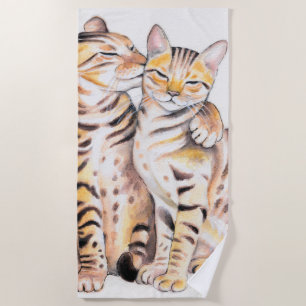 Toalla De Playa Dos gatos bengalíes acuarela arte