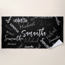 Toalla De Playa Dos nombres pareja patrón monograma blanco negro