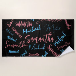 Toalla De Playa Dos nombres parejas patrón monograma azul claro ro