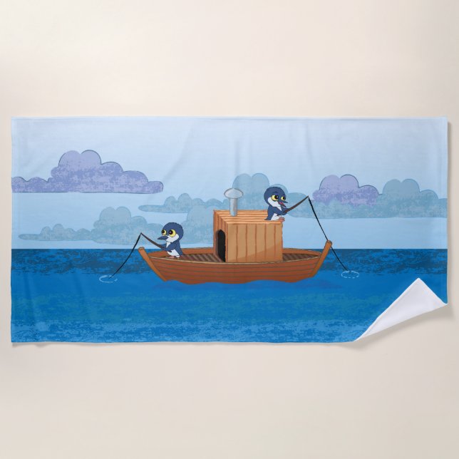Toalla De Playa Dos pequeños pingüinos azules pescando (Anverso)