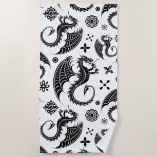 Toalla De Playa Dragon Black Shape Tattoo Style