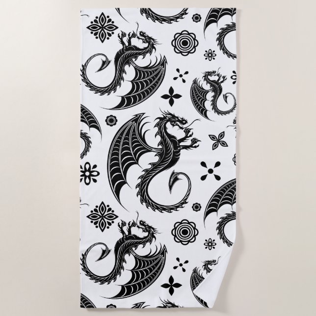 Toalla De Playa Dragon Black Shape Tattoo Style (Anverso)