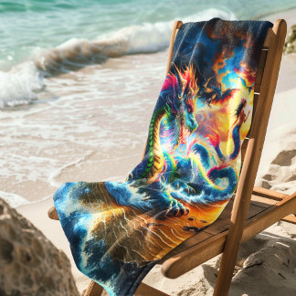 Toalla De Playa Dragón Majestuoso Con Sirena En La Playa Del Atard