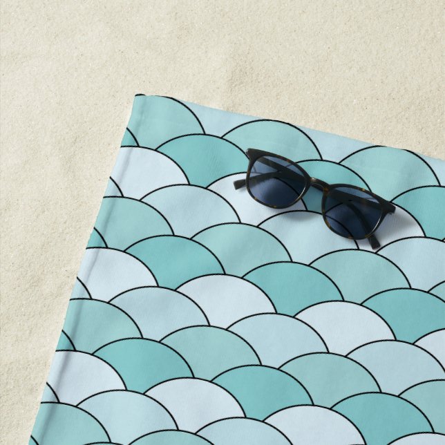 Toalla De Playa Dragon Scales, Fans, Waves, Seigaiha, Blue (In situ)