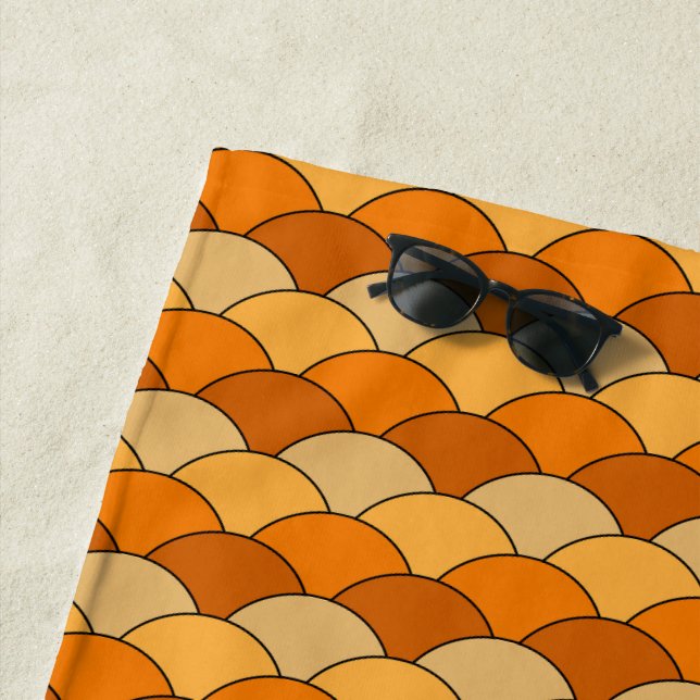 Toalla De Playa Dragon Scales, Fans, Waves, Seigaiha, Orange (In situ)