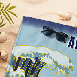 Toalla De Playa Dragón Verde Personalizado Onda Azul Sol Rojo