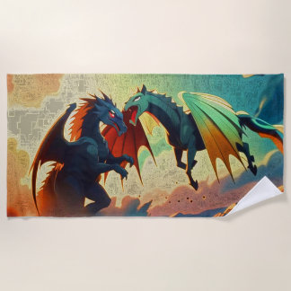 Toalla De Playa Dragon vs Pegasus - Fantasy Art