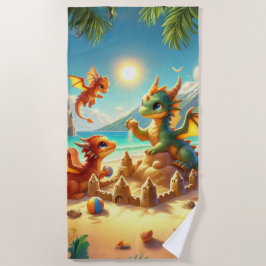 Toalla De Playa Dragones Adorables Construyendo Castillos de Arena