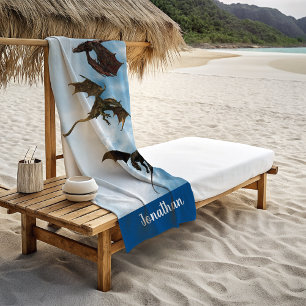 Toalla De Playa Dragones Voladores Wyvern Fantasía Personalizada