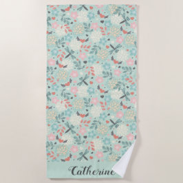 Toalla De Playa Dragonflies and Hearts Floral