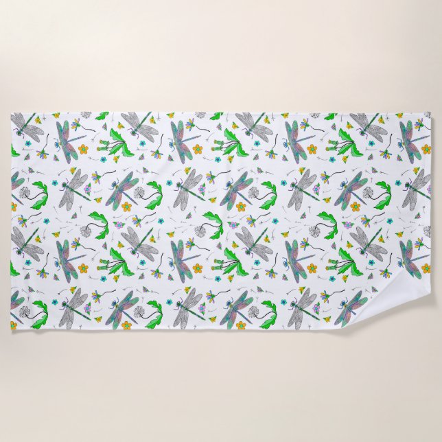 Toalla De Playa Dragonflies caprichoso y Dandelions de mano (Anverso)