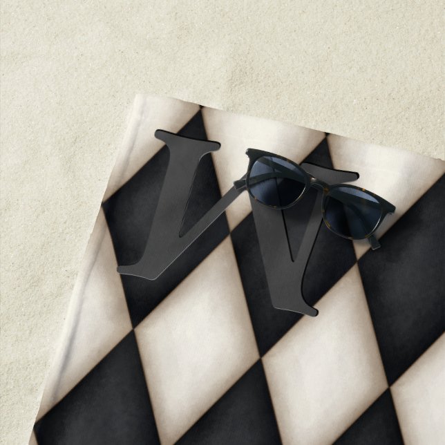 Toalla De Playa Dramático arlequín blanco y negro 3D monogramado (In situ)