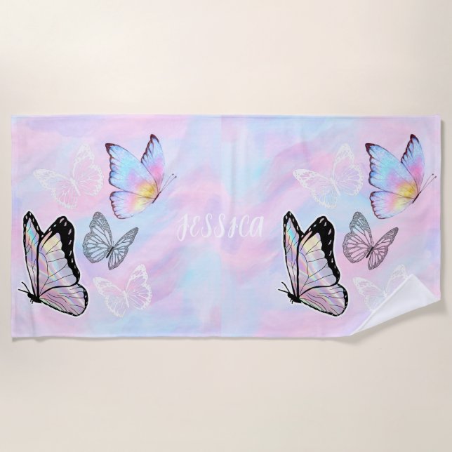 Toalla De Playa Dreamy Pastel Butterfly personalizado (Anverso)