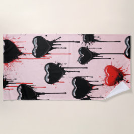 Toalla De Playa Dripping Black Hearts Pattern – Dark Love Art