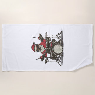 Toalla De Playa Drummer Christmas Funny Vintage Santa Playing Drum