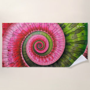 Toalla De Playa Dubman Designs: Fibonacci rosa y verde brillante