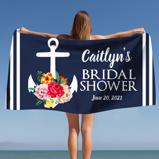 Toalla De Playa Ducha de Novia con Ancla Floral Personalizada Play (Personalized Floral Anchor Bridal Shower Beach Beach Towel)