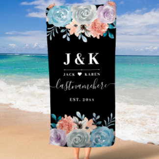 Toalla De Playa Dusty Blue Champagne Ivory Floral Boda de novia