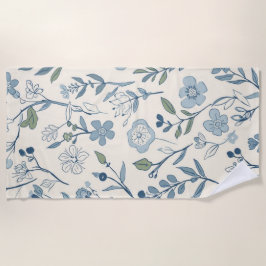 Toalla De Playa Dusty Blue Wildflower Meadow Botanical Pattern