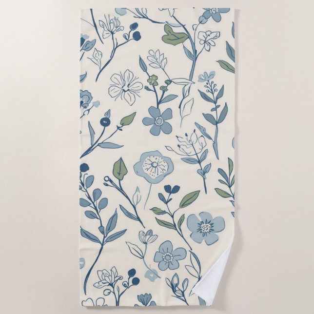 Toalla De Playa Dusty Blue Wildflower Meadow Botanical Pattern (Anverso)