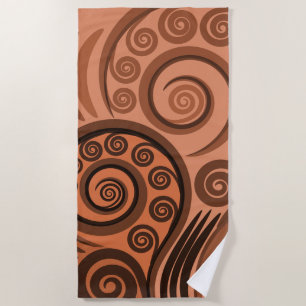 Toalla De Playa Earthy Naranja-Brown Koru Fern Frond Pattern