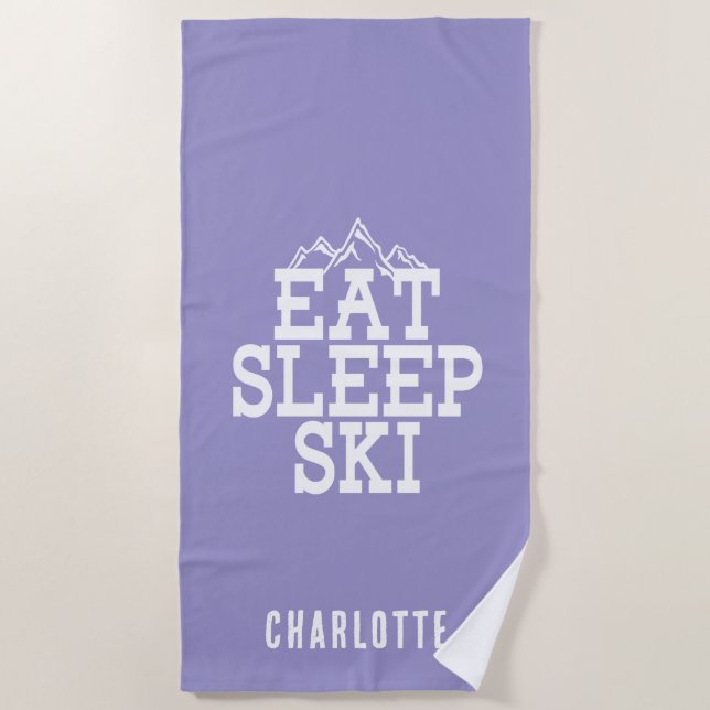 Toalla De Playa Eat Sleep Ski Winter Sports Novedad (Anverso)
