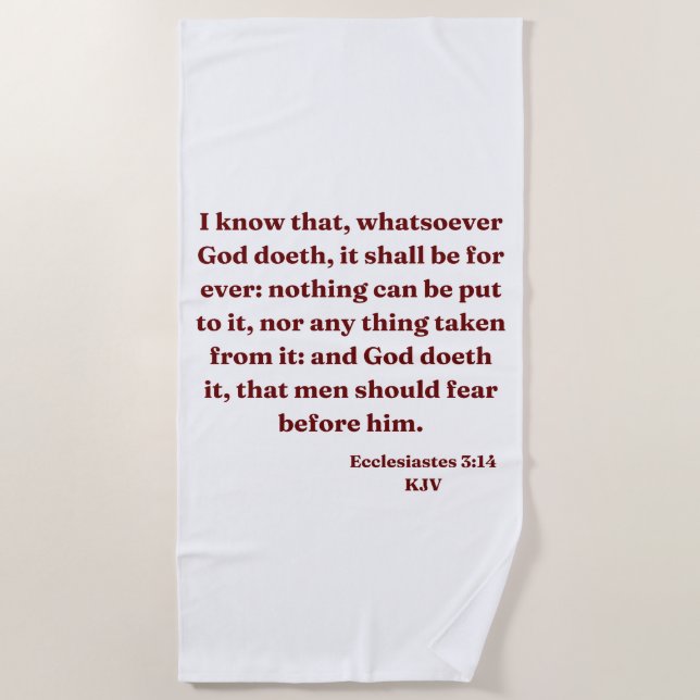 Toalla De Playa Ecclesiastes 3:14 KJV Biblia Verse (Anverso)
