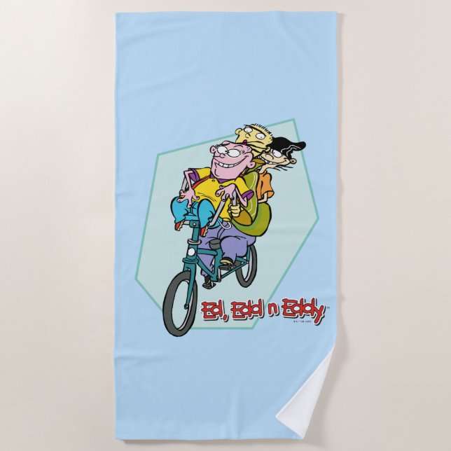 Toalla De Playa Ed, Edd, y Eddy en una bicicleta (Anverso)