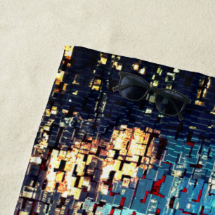 Toalla De Playa Edificios de la ciudad azul en estilo mosaico con