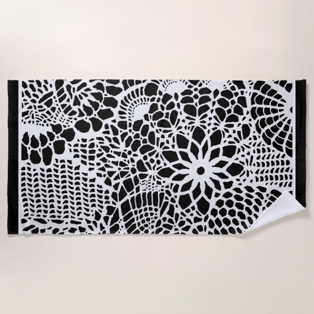 Toalla De Playa Efecto de crochet negro y blanco abstracto (Anverso)